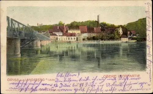 Ak Landsberg am Lech in Oberbayern, Brücke, Obere Lechpartie