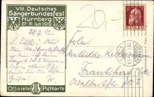 Künstler Ak Durst, J., Nürnberg in Mittelfranken, 8. Dt. Sängerbundesfest 1912