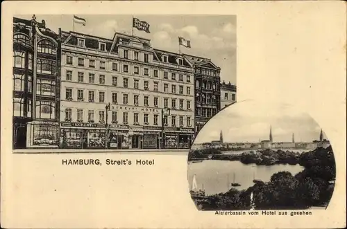 Ak Hamburg Mitte Altstadt, Streits Hotel, Alster Bassin vom Hotel aus