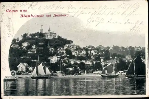 Ak Hamburg Altona Blankenese, Blick auf den Ort, Süllberg, Segelboote