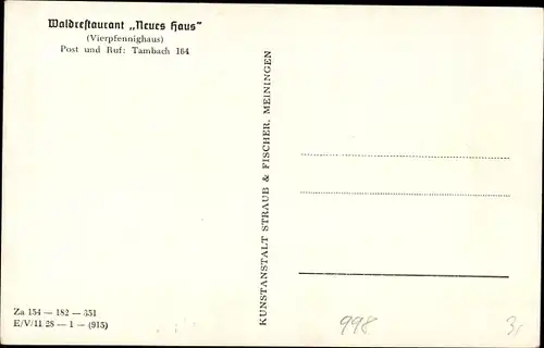 Ak Tambach Dietharz in Thüringen, Waldrestaurant "Neues Haus", Vierpfennig-Haus