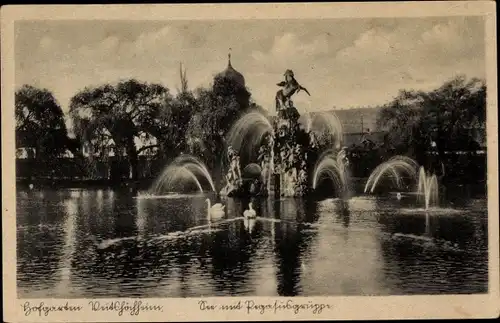 Ak Veitshöchheim in Unterfranken, Hofgarten, See, Pegasusgruppe