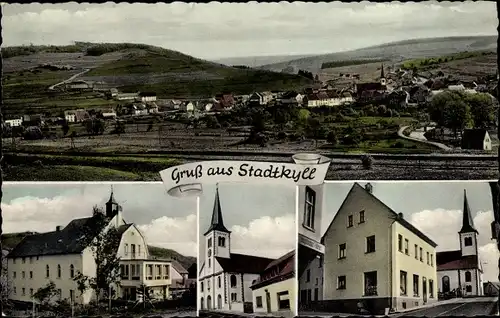 Ak Stadtkyll in der Eifel, Gesamtansicht, Straßenpartie, Kirche