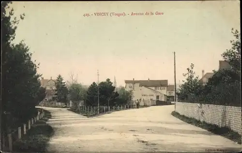 Ak Vincey Vosges, Avenue de la Gare