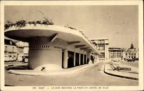 Ak Vichy Allier, La Gare Routiere, La Poste, L'Hotel de Ville