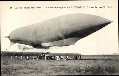Ak Aérostation militaire, Ballon dirigéable République, Französisches Luftschiff
