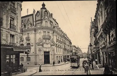 Ak Orléans Loiret, La Banque de France, Tram, Café Restaurant