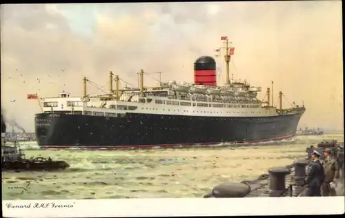 Künstler Ak Dampfer RMS Ivernia, Cunard Line