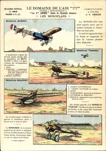 Ak Le Domaine de l'Air, les Monoplans, französische Militärflugzeuge, Deperdussin, Nieuport