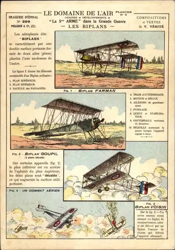 Ak Le Domaine de l'Air, les Biplans, französische Militärflugzeuge, Doppeldecker