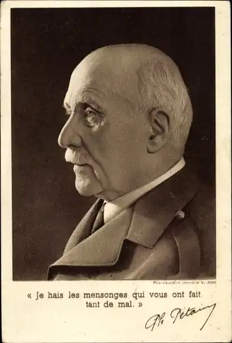 Ak Général Philippe Pétain, Je hais les mensonges, französischer Präsident