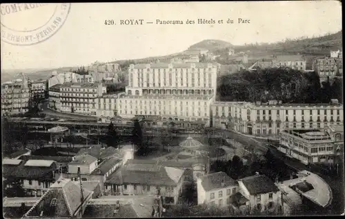 Ak Royat Puy de Dôme, Panorama des Hotels et du Parc