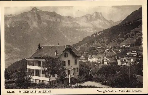 Ak Saint Gervais les Bains Haute Savoie, Vue generale et Villa des Enfants