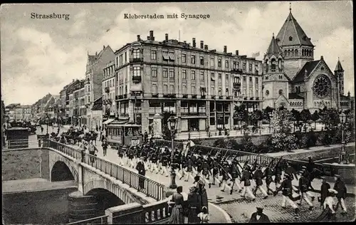 Ak Strasbourg Straßburg Elsass Bas Rhin, Kleberstaden mit Synagoge