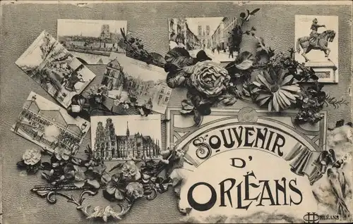 Ak Orléans Loiret, Ortsansichten, Denkmal, Blumen, Bahnhof, Souvenir