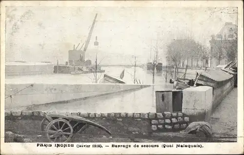 Ak Paris Inonde 1910, Barrage de secours, Quai Malaquais
