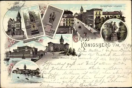 Litho Kaliningrad Königsberg Ostpreußen, Kneiphöfische Langgasse, Denkmal, Schloss, Domkirche