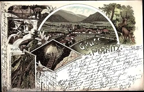 Mondschein Litho Pernitz in Niederösterreich, Myrafälle, Steinwandklamm, Türkenloch, Panorama