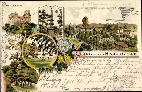 Litho Hadersfeld Niederösterreich, Schloss, Obelisk, Ruine Greifenstein, Gastwirtschaft Alois Aigner