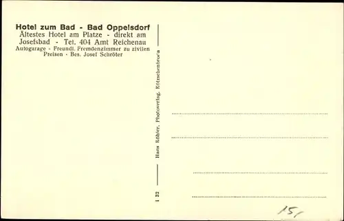 Ak Opolno Zdrój Bad Oppelsdorf Bogatynia Reichenau Schlesien, Hotel zum Bad, Garten