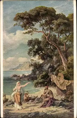 Künstler Ak Preller, Odyssee Landschaften IV c, Odysseus, Nymphe Kalypso