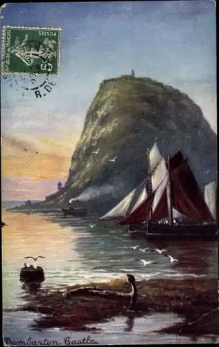 Künstler Ak Dumbarton Schottland, Dumbarton Castle, Segelboot