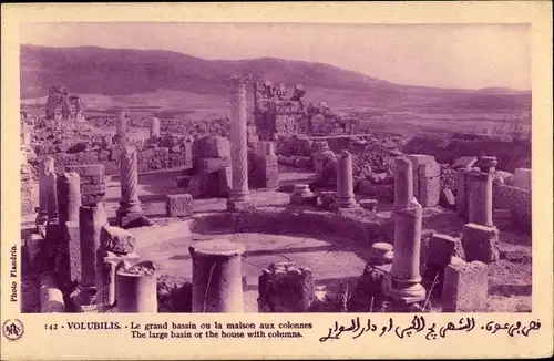 Ak Volubilis Marokko, das Haus der Säulen, Ruine