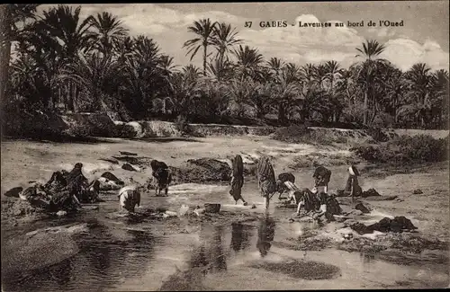 Ak Gabès Tunesien, Laveuses au bord de l'Oued, Waschfrauen