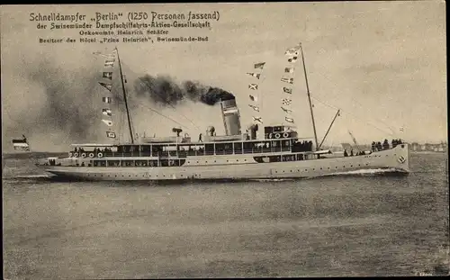 Ak Schnelldampfer Berlin, Swinemünder Dampfschifffahrts AG