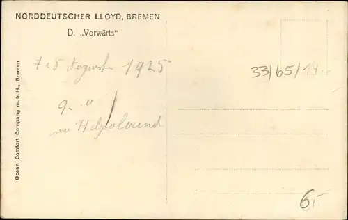 Ak Dampfer Vorwärts, Norddeutscher Lloyd Bremen