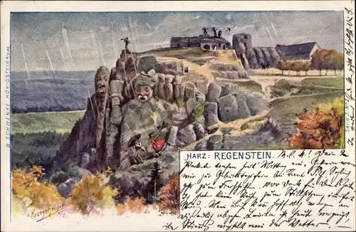 Künstler Ak Kretschmar, Blankenburg am Harz, Burg Regenstein, Berggesichter