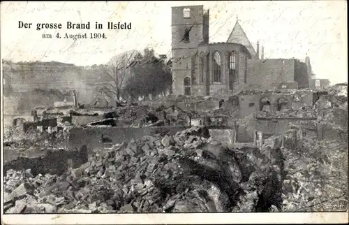 Ak Ilsfeld in Württemberg, Brand 1904, Ruinen von Kirche und Gebäuden
