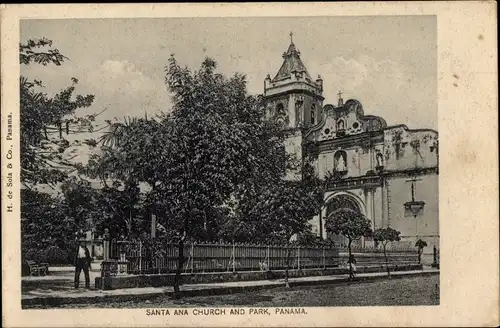 Ak Panama City Panama, Santa Ana Church and Park