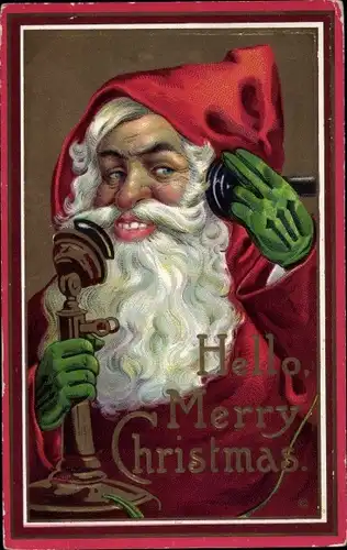 Ak Glückwunsch Weihnachten, Weihnachtsmann am Telefon