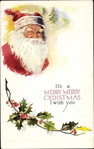 Ak Glückwunsch Weihnachten, Weihnachtsmann, Stechpalmenzweige, Merry Christmas
