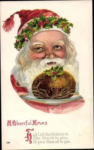 Präge Ak Glückwunsch Weihnachten, Weihnachtsmann, Stechpalmenzweige, A Cheerful Christmas