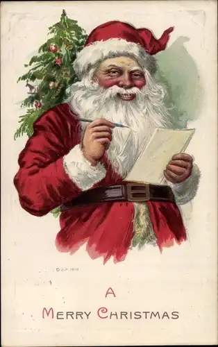 Ak Glückwunsch Weihnachten, Weihnachtsmann mit Tannenbaum
