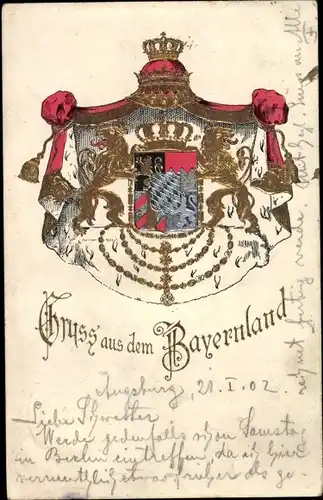 Präge Wappen Litho Gruß aus dem Bayernland