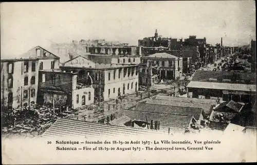 Ak Thessaloniki Saloniki Griechenland, Incendie des 19 - 20 Aout 1917, La Ville incendiee
