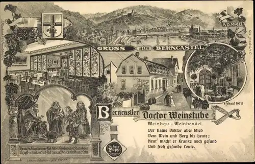 Litho Bernkastel Kues an der Mosel, Doctor Weinstube, Weinbau, Weinhandel