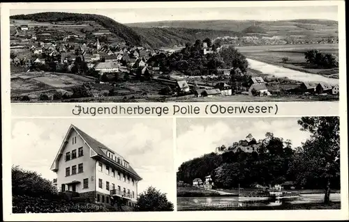 Ak Polle an der Weser, Panorama, Jugendherberge, Salondampfer