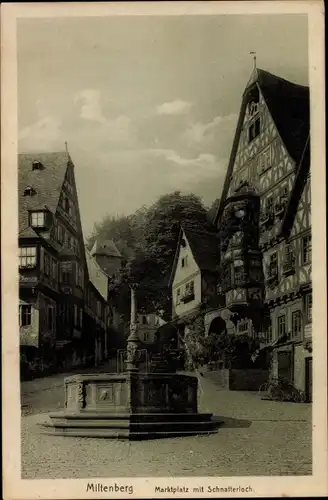Ak Miltenberg am Main Unterfranken, Marktplatz mit Schnatterloch