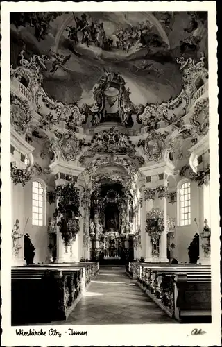 Ak Wies Steingaden in Oberbayern, Wieskirche, Wallfahrtskirche Wies, Innenansicht