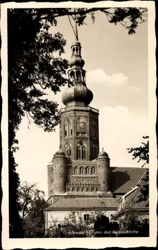 Ak Greifswald in Mecklenburg Vorpommern, Turm der Nicolaikirche