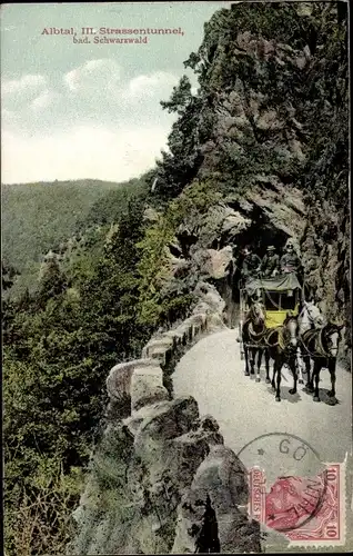 Ak Albtal Sankt Blasien im Schwarzwald, Postkutsche, Straßentunnel