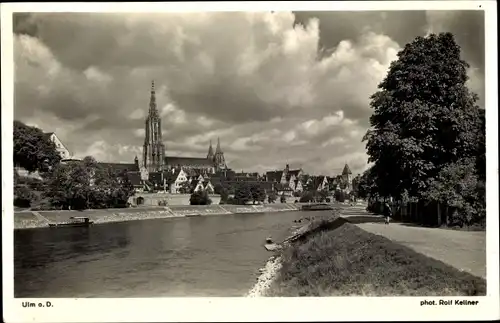 Ak Ulm an der Donau, Blick auf den Münster, Donaupartie