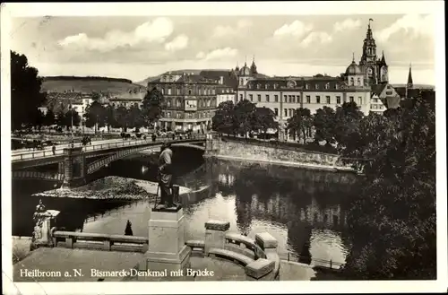 Ak Heilbronn am Neckar, Bismarck-Denkmal, Brücke