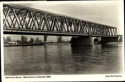 Ak Maxau Knielingen Karlsruhe in Baden, Rheinbrücke