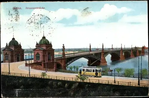 Ak Mainz am Rhein, Straßenbrücke, Straßenbahn