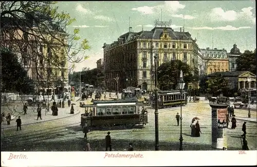 Ak Berlin Tiergarten, Potsdamer Platz, Straßenbahnen